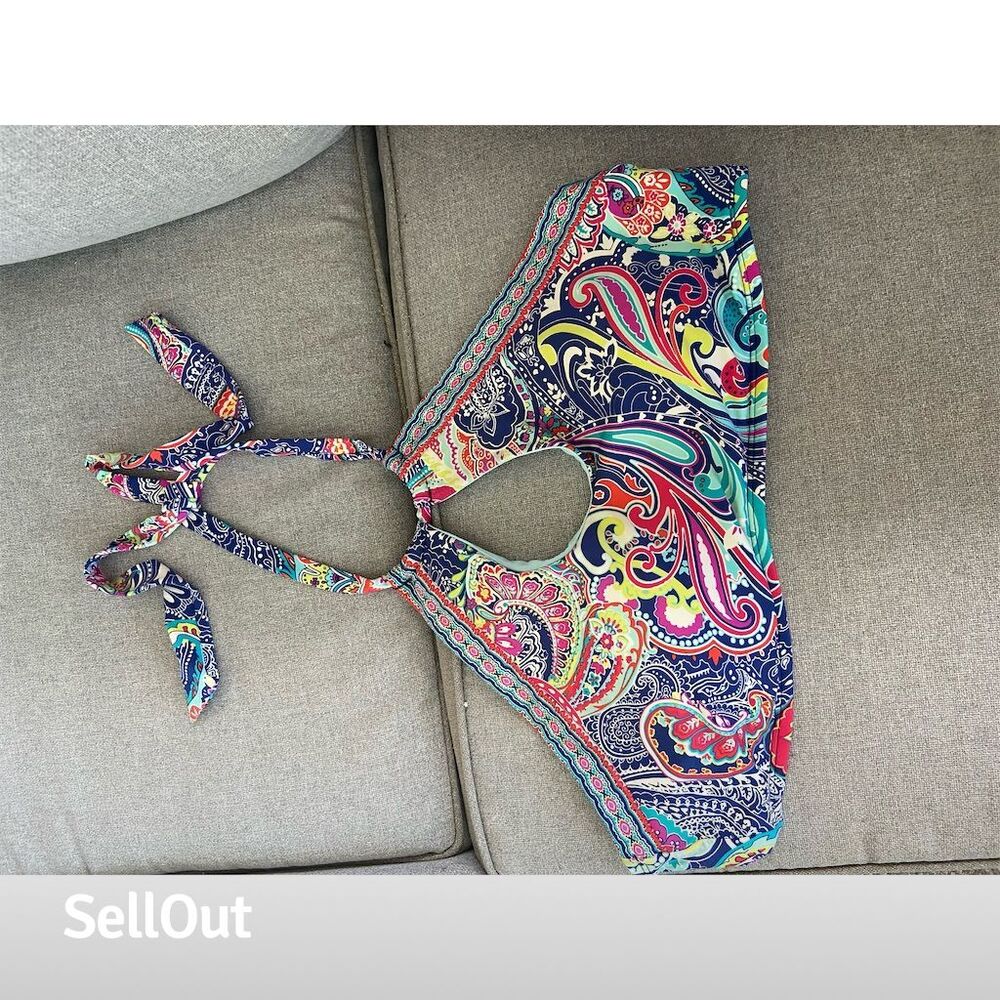 Liz Claiborne Women's Paisley Halter Bikini Top Size 14 Multicolor